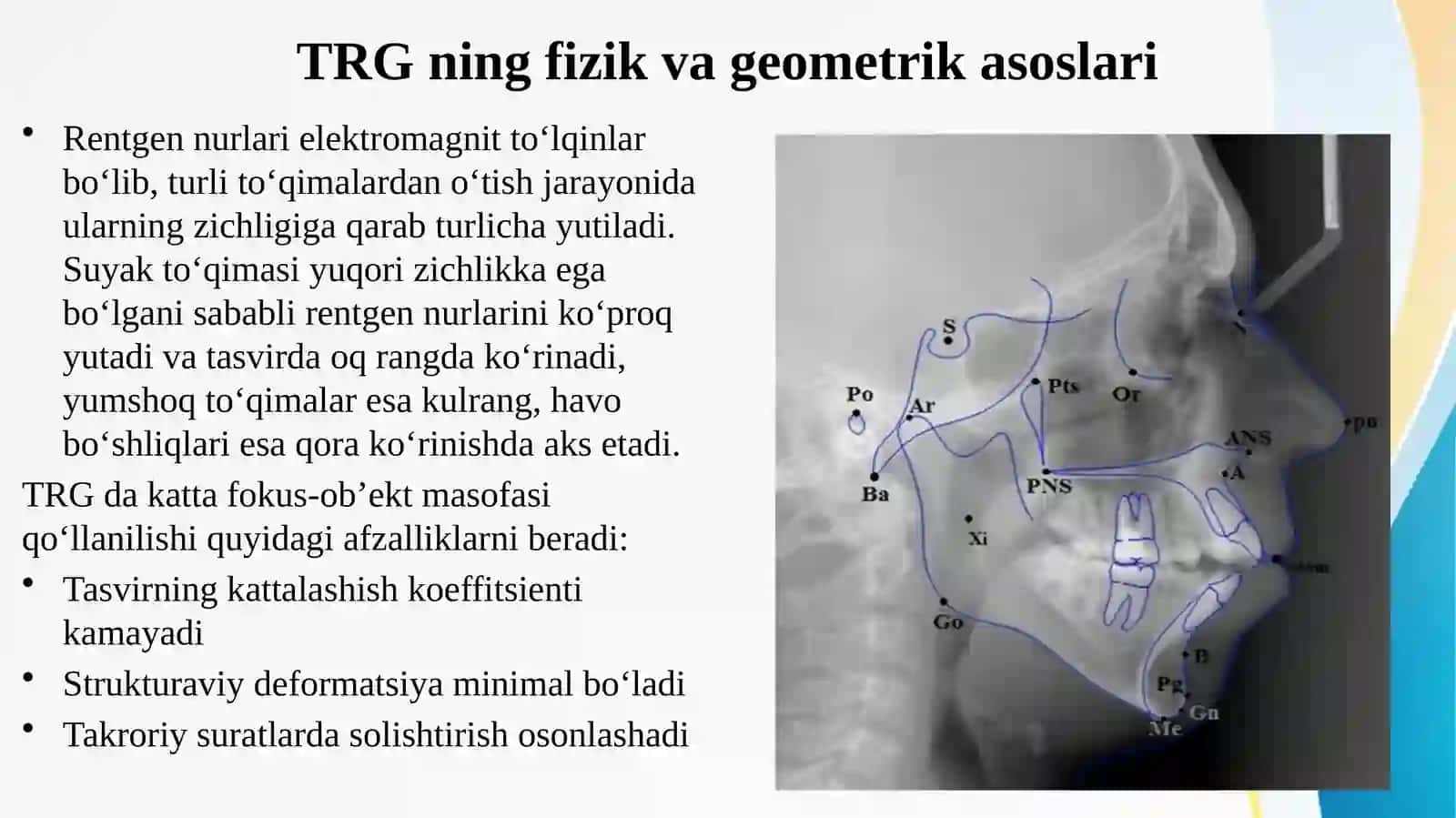 Telerentgenografiya. Tahlil qilish prinsiplari.  Телерентгенография.   Тахлил килиш принцплари 4