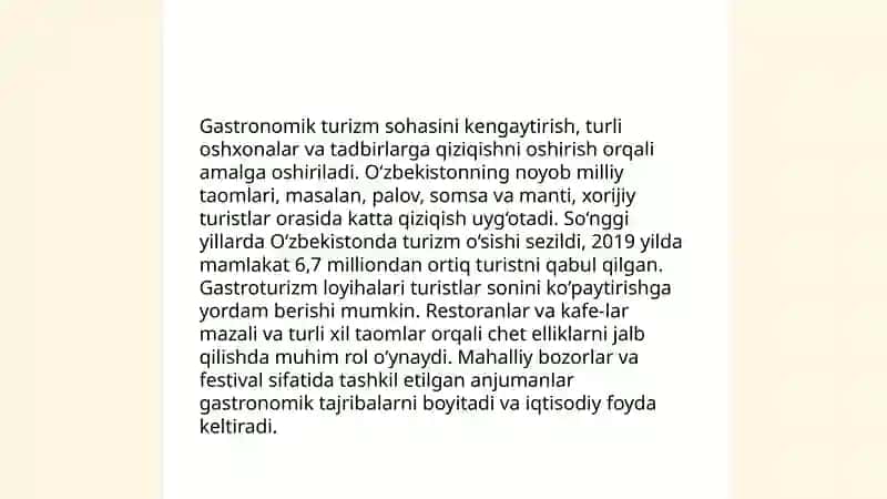 O‘zbekistonda turizmning qo‘shimcha xizmatlarini rivojlanishi 4