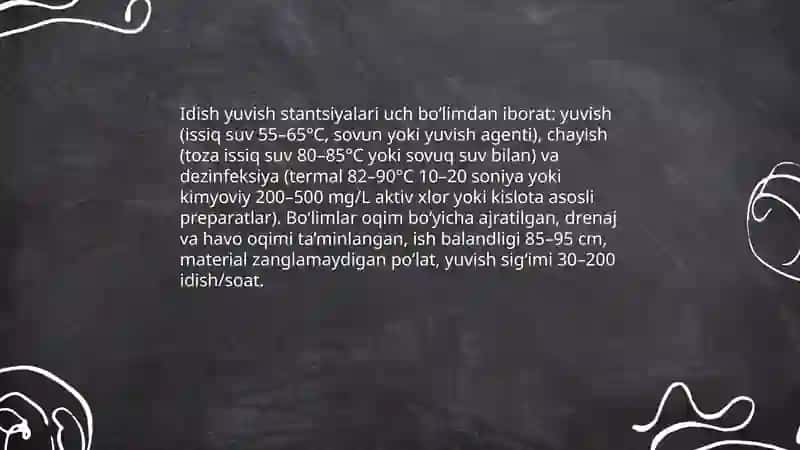 Oshxona va ovqat tarqatish xonasini jihozlanishi idish tovoqlarni yuvish va dizinfektsiya qilish 4