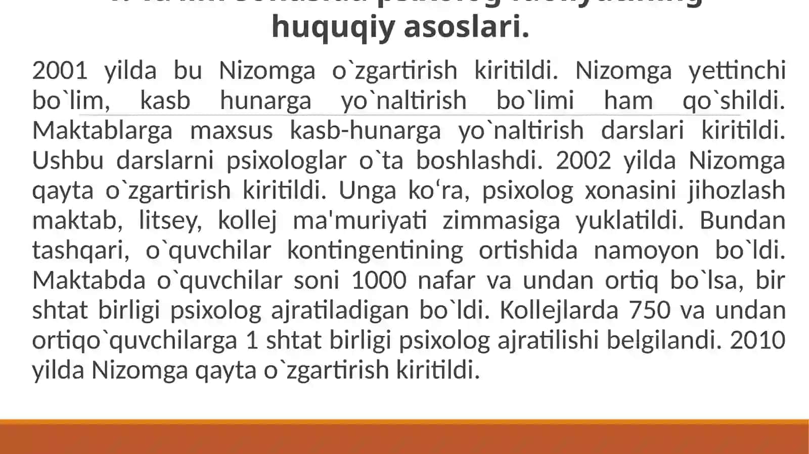 Ta’lim sohasidagi psixologning burchi va majburiyatlari:ishning axloqiy tamoyillari 4