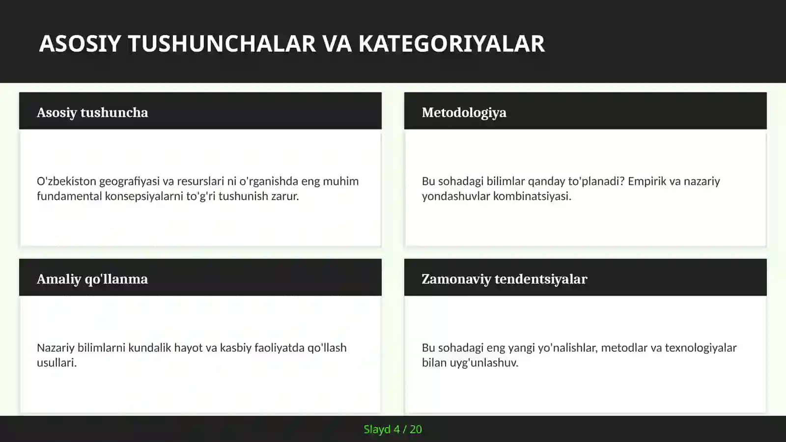 O'ZBEKISTON GEOGRAFIYASI VA RESURSLARI 4