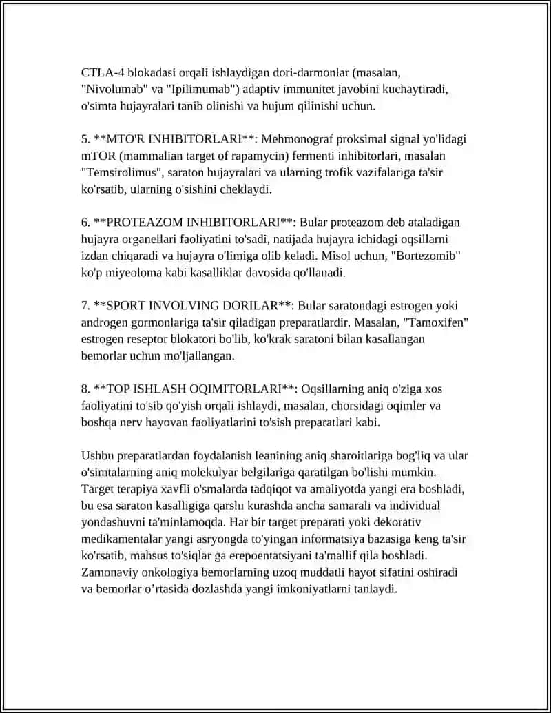 XAVFLI OʻSMALARNI DAVOLASHDA ISHLATILADIGAN ZAMONAVIY TARGET PREPARATLAR 4