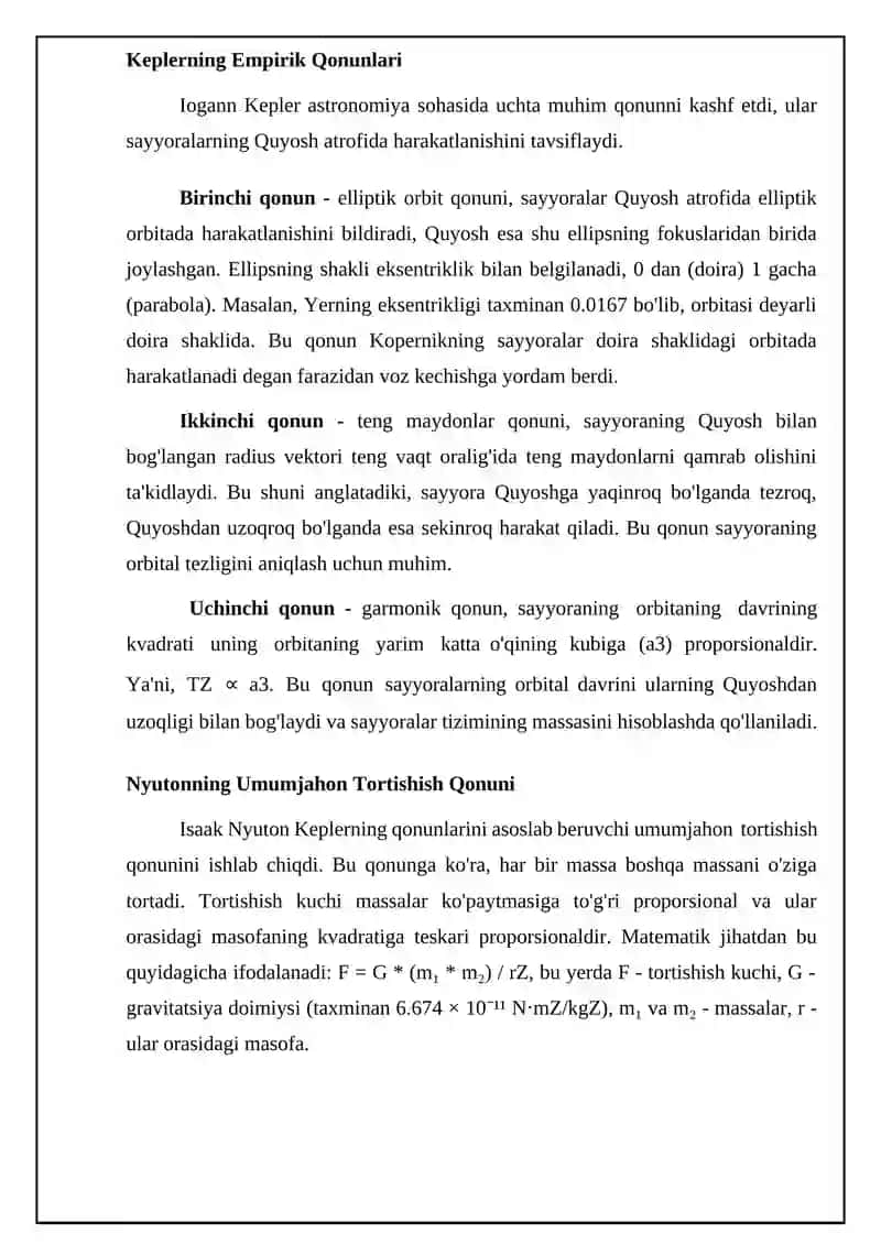 Kepler qonunlari.Butun olam tortishish qonuni 4