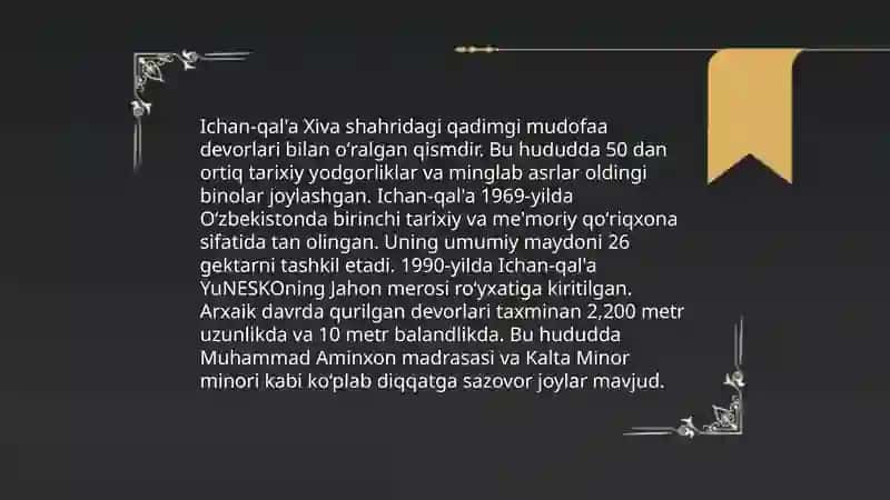 Xiva xonligi shaharlarining o'ziga xos sususiyatlari 4