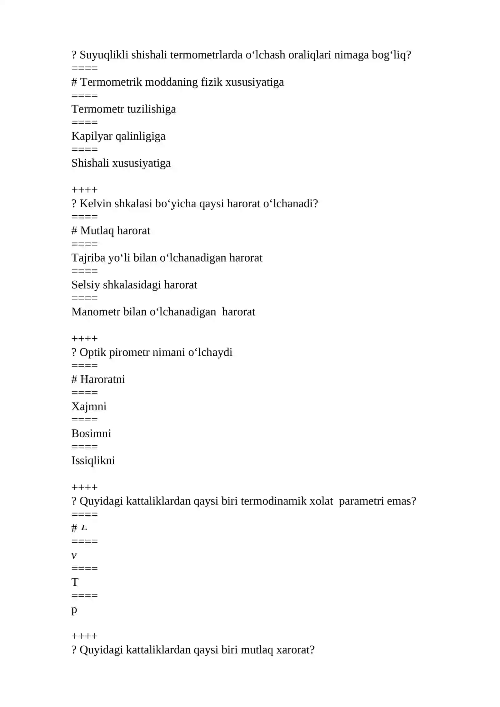 TERMODINAMIKA TEST, JAVOBLARI BILAN? 4