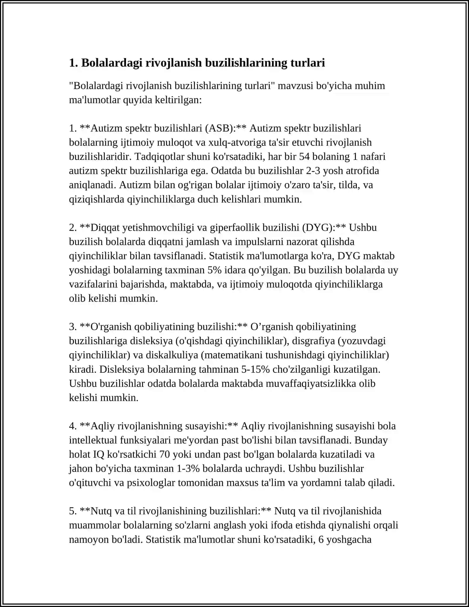 BOLALARNI RIVOJLANISH BUZILISHLARI BILAN PEDAGOGIK O'RGANISH 4