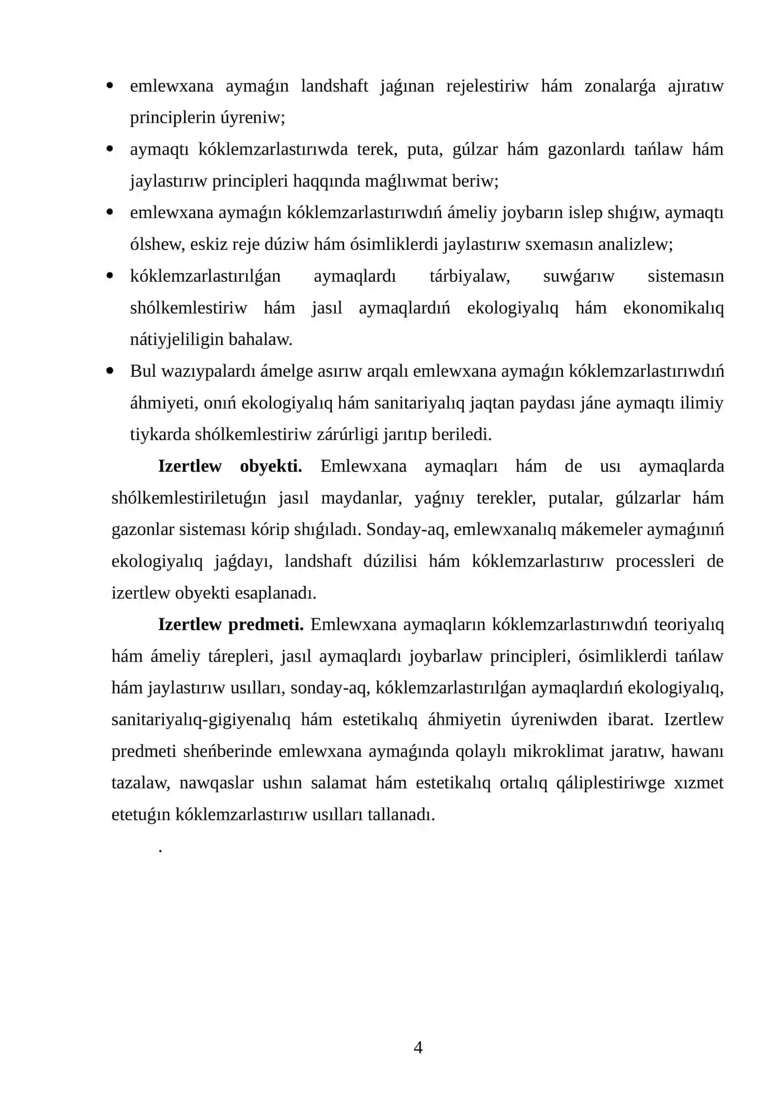 EMLEWXANALAR AYMAQLARIN KÓKLEMZARLASTIRIWDIŃ EKOLOGIYALIQ HÁM SANITARIYALIQ TIYKARLARI 4