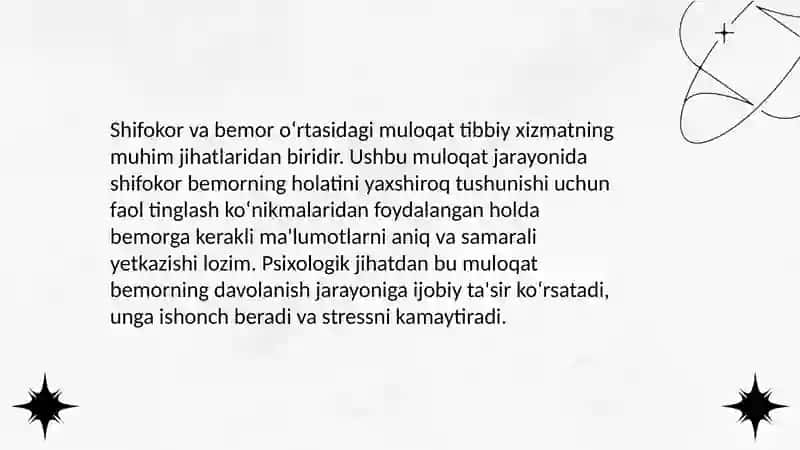Muloqat: shifokor va bemor muloqatining psixologik xususiyatlari 4