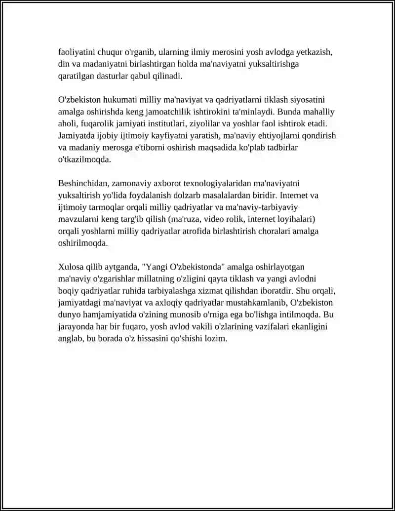 YANGI O'ZBEKISTONDA AMALGA OSHIRILAYOTGAN MANAVIY UZGARISHLAR 4