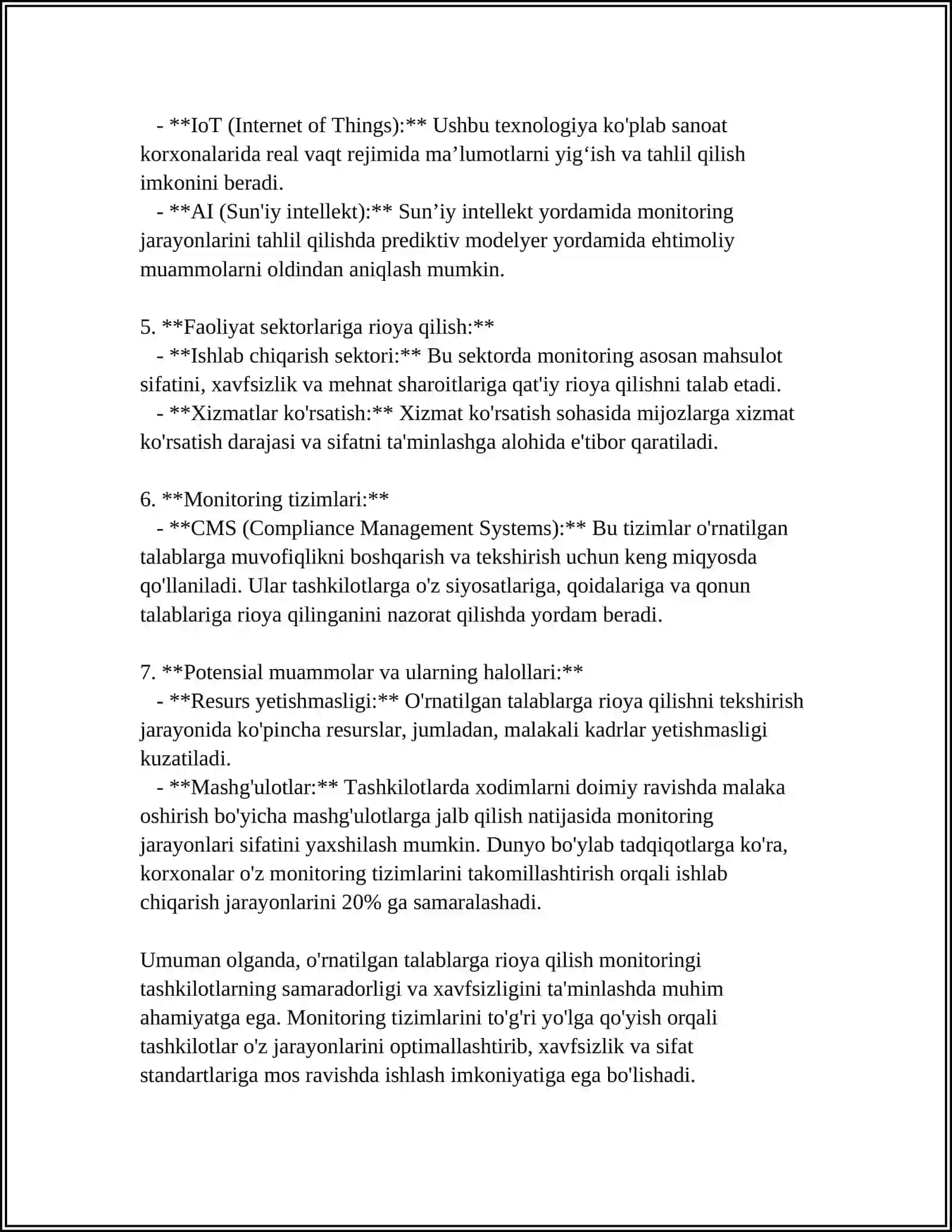 O‘RNATILGAN TALABLARGA AMAL QILISHNI NAZORAT QILISH SUB'YEKTLARI VA USULLARI 4