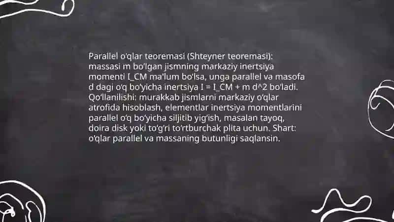 Turli shakldagi jismlarning inersiya momentlarini hisoblash 4