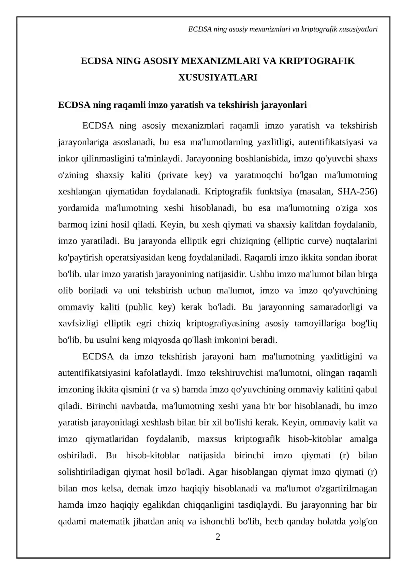 ECDSA (Elliptic Curve Digital Signature Algorithm) amaliy tahlili 4