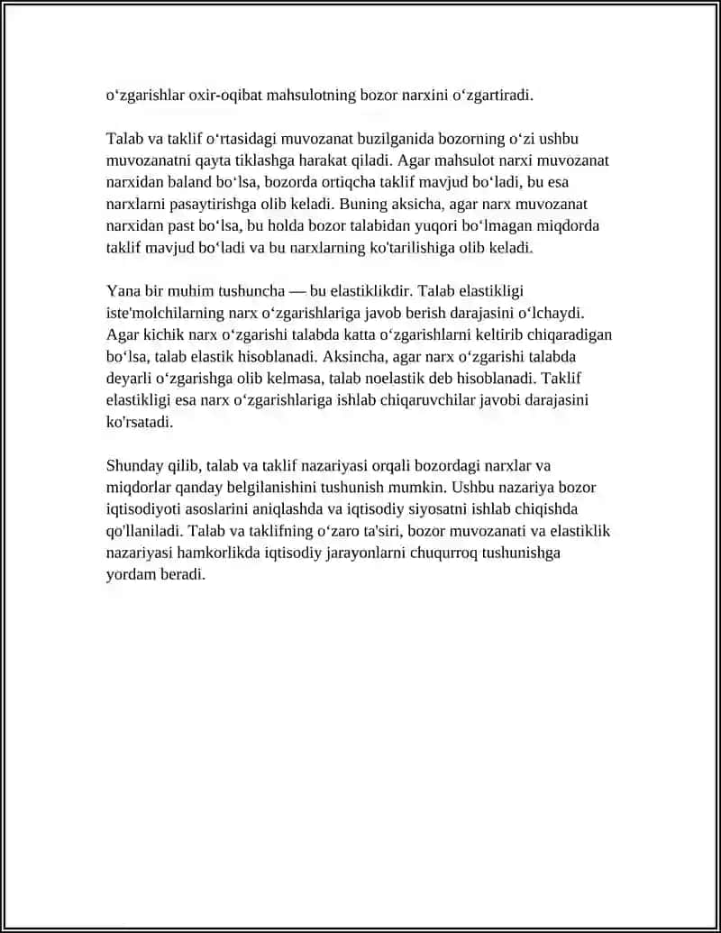Talab va Taklifning Bozordagi O'zaro Tasiri 4