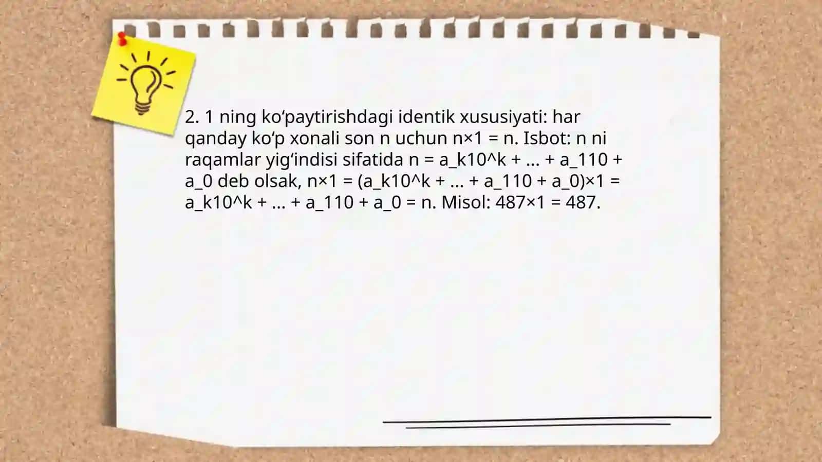 Kòp xonali sonlarni 1ga kòpaytirish 4