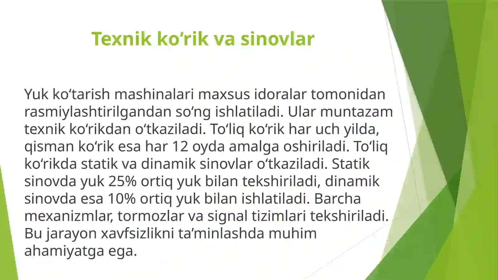 Yuk tashish va yuklash-tushirish ishlarida xavfsizlik talablari. 4