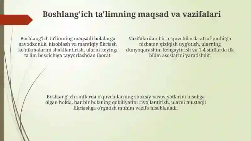 Ta'lim mazmun va mohiyati. Boshlang'ich sinflarda ta'lim metodlari va vositalari 4