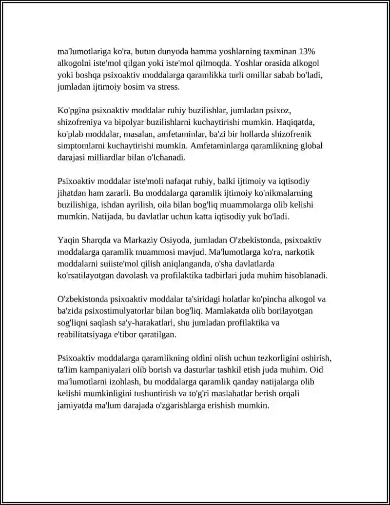 PSIXOAKTIV MODDALARNI QABUL QILISH NATIJASIDAGI PSIXIK VA XULQATVOR BUZILISHLARI 4