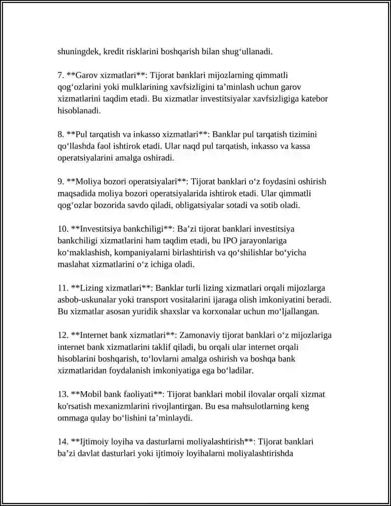 TIJORAT BANKLARINING OPERATSIYALARI 4