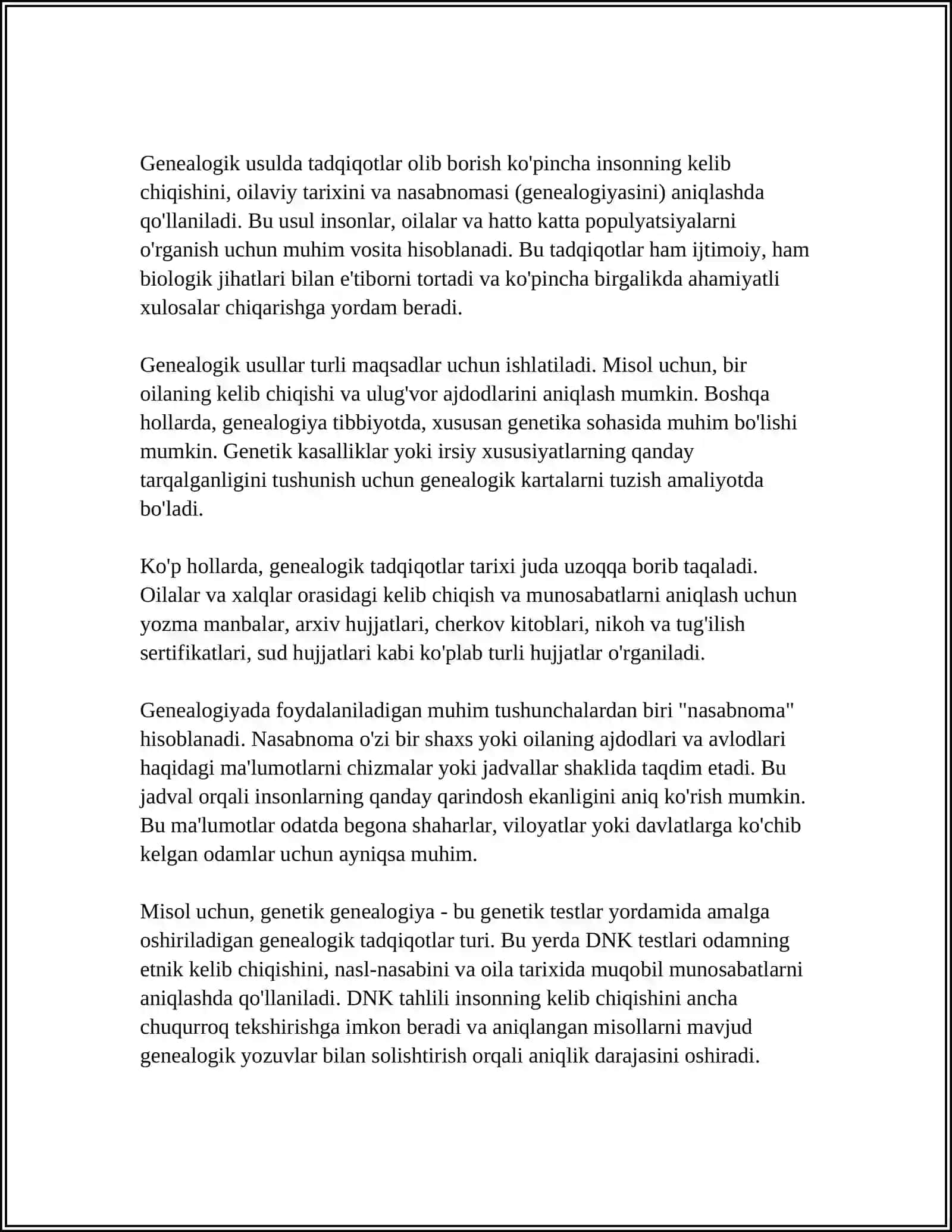ODAM GENETIKASINING O‘RGANISH USULLARI: GENEALOGIK, POPULYASION STATISTIKVA EGIZAKLAR USULI 4