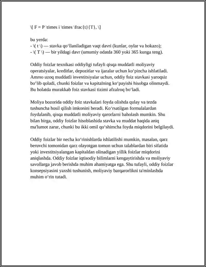 FOIZ STAVKALARI VA TURLARI. ODDIY VA MURAKKAB FOIZ STAVKALARI 4