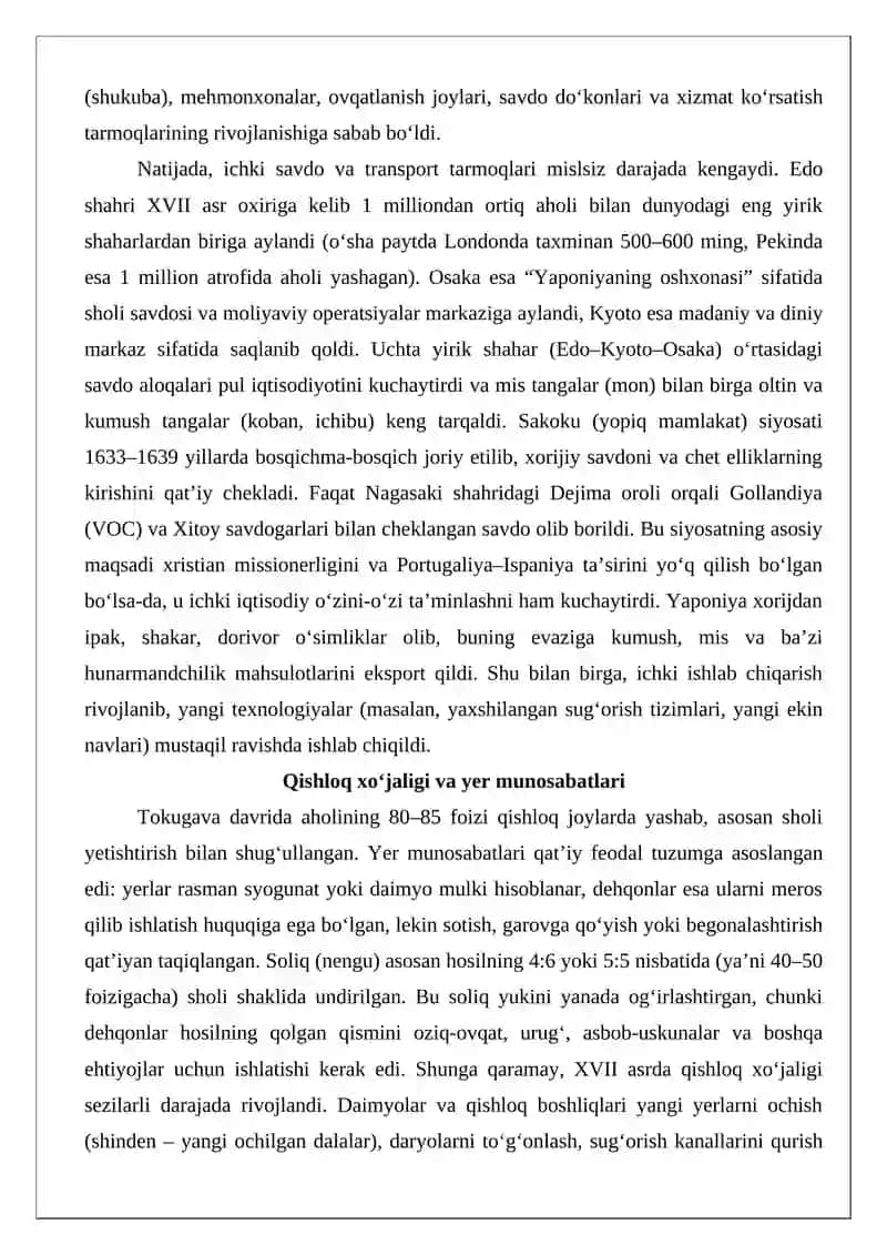 XVII–XIX asrlarda Yaponiya madaniyati” iqtisodiy dasturlari 4
