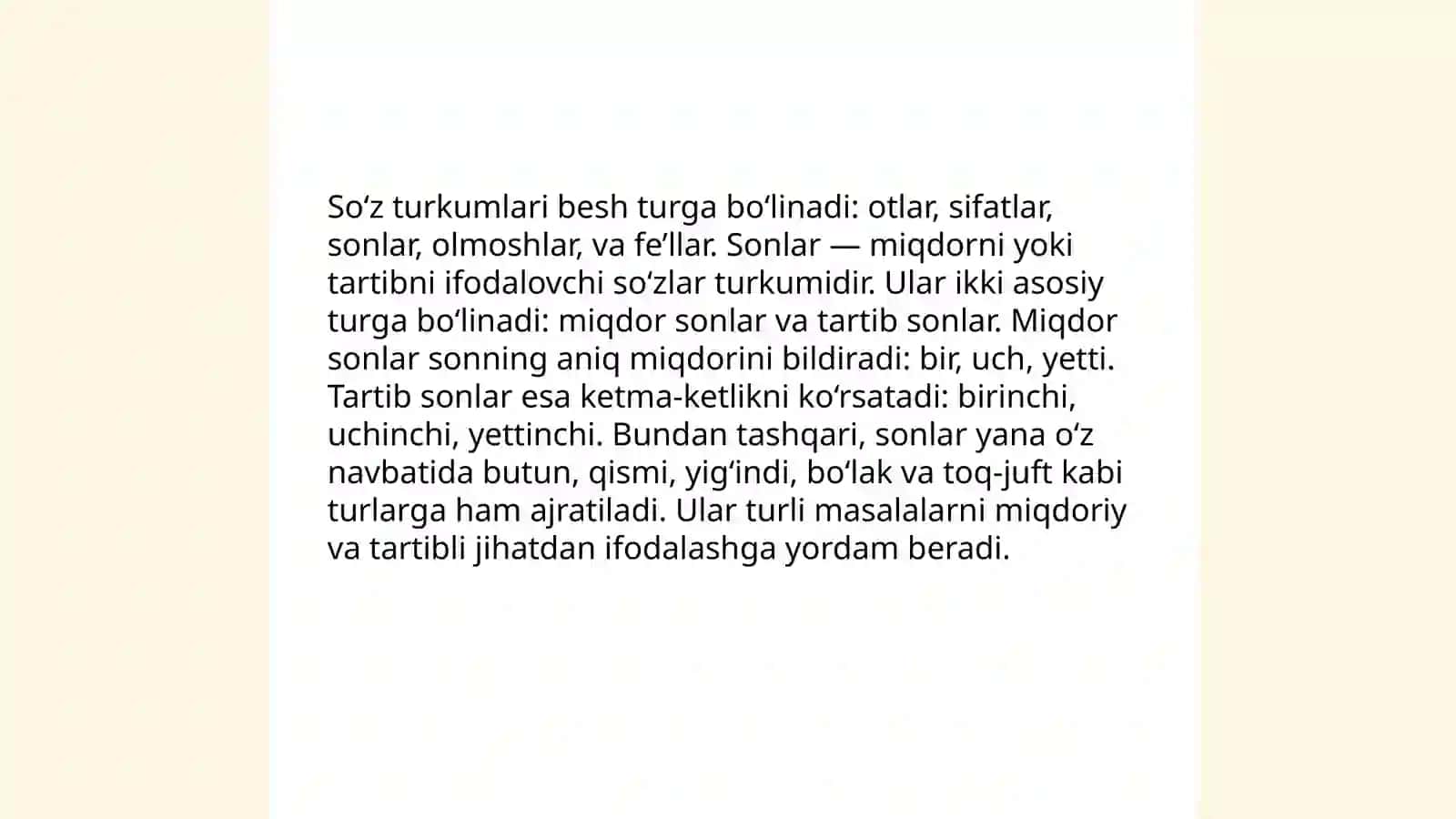 Son so‘z turkumi yuzasidan darslikdagi ma'lumotlar tahlili 4