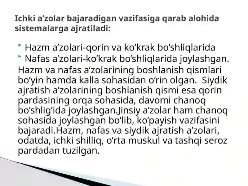 Ko’krak, Qorin va Vachanoqbo’shliqlar ichki a’zo 4