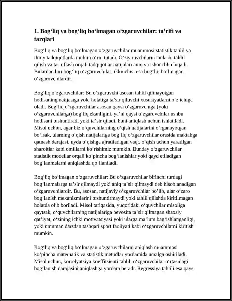 BOG‘LIQ VA BOG‘LIQ BO‘LMAGAN O‘ZGARUVCHILARNI TANLASH 4