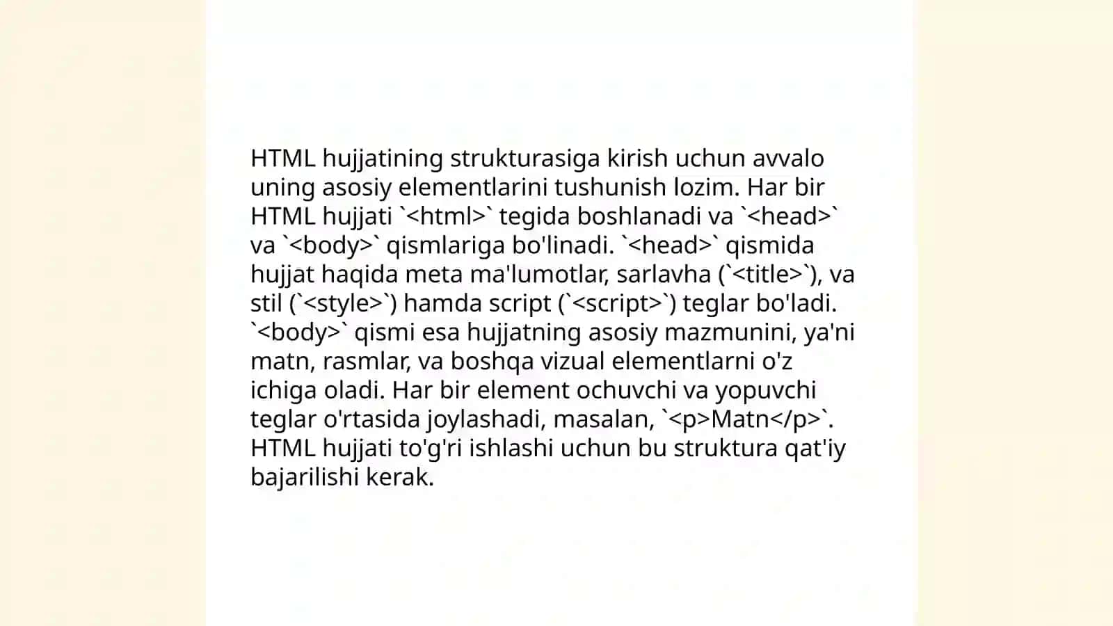 HTML tiliga kirish,uning asosiy elementlari.Teg tushunchasi 4