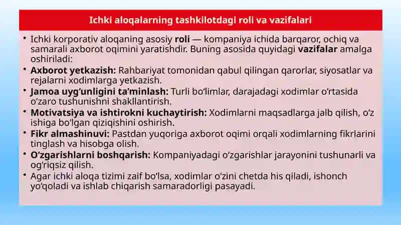 Jamoatchilik bilan ichki korporativ aloqalar uchun vositalar. 6 4