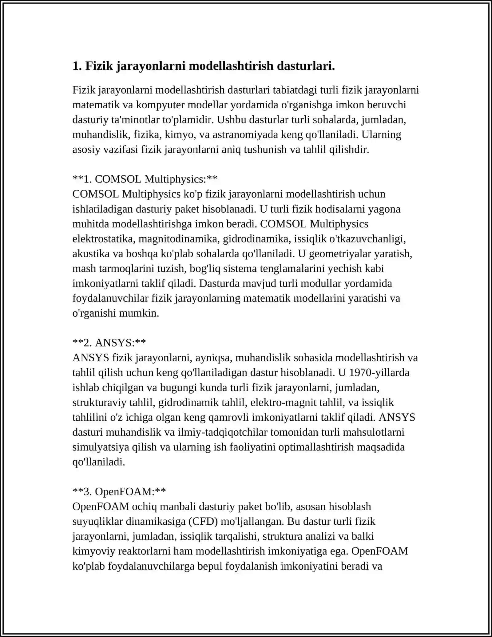 FIZIKAVIY JARAYONLARNI MODELLASHTIRISH 4