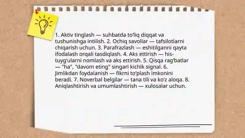 Shaxsga yoʻnaltirilgan yondashuv. Muloqot treningi 4