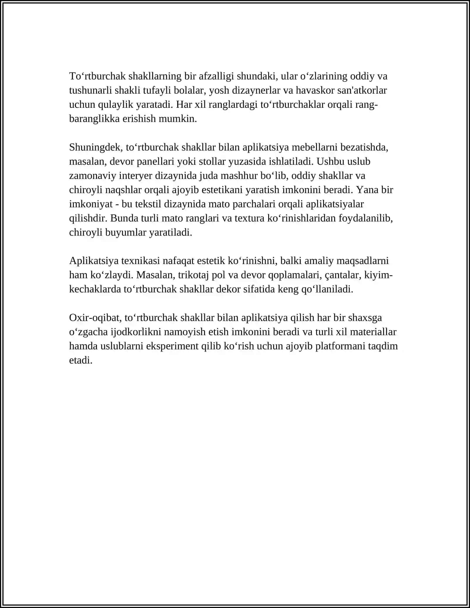 ODDIY GEOMETRIM SHAKLLAR VA ULARDAN APLIKATSIYA YASASH 4