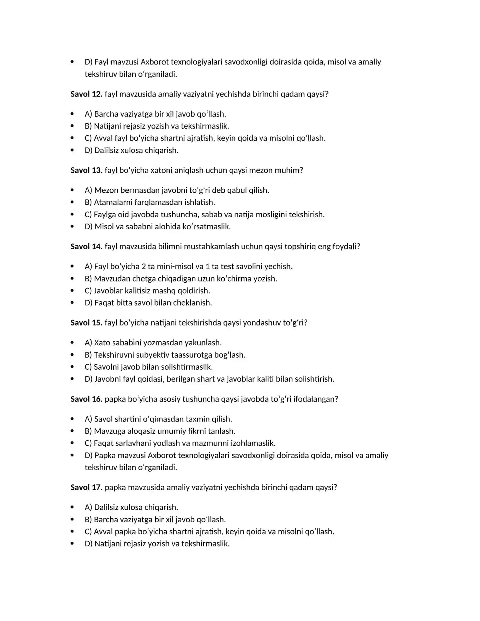 Axborot texnologiyalari savodxonligi — 100 test 4