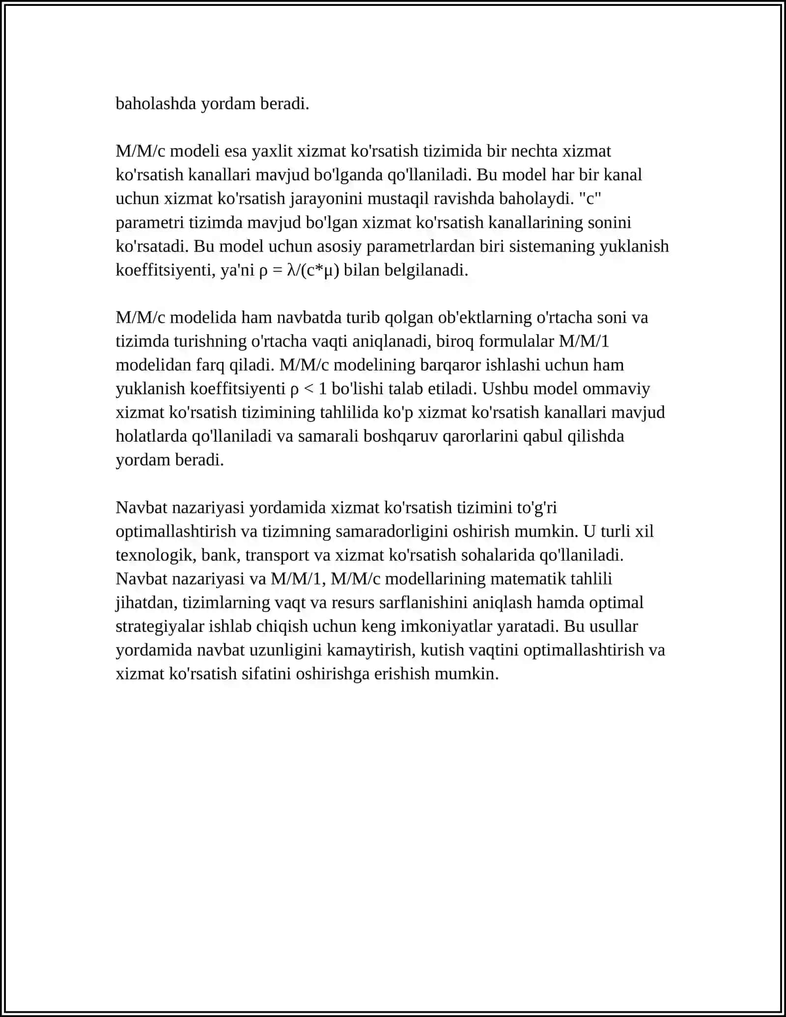 OMMAVIY XIZMAT KO'RSATISH TIZIMINING MATEMATIK VA SIMULYATSIYALASH MODELLARI 4