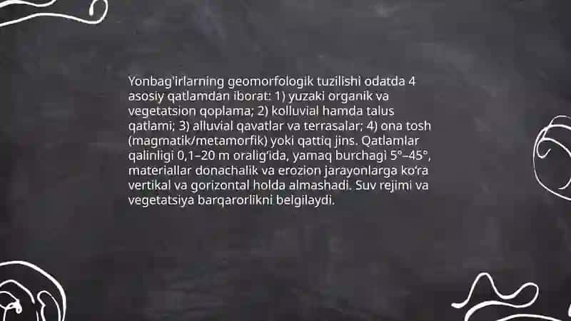 Yonbag'irlar va relyef. Flyuvial jarayonlar va relyef shakllari 4