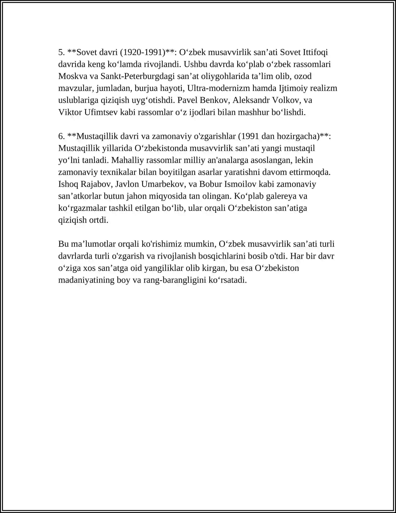RANGTASVIRDA IJOD QILGAN O'ZBEK RASSOMLAR 4
