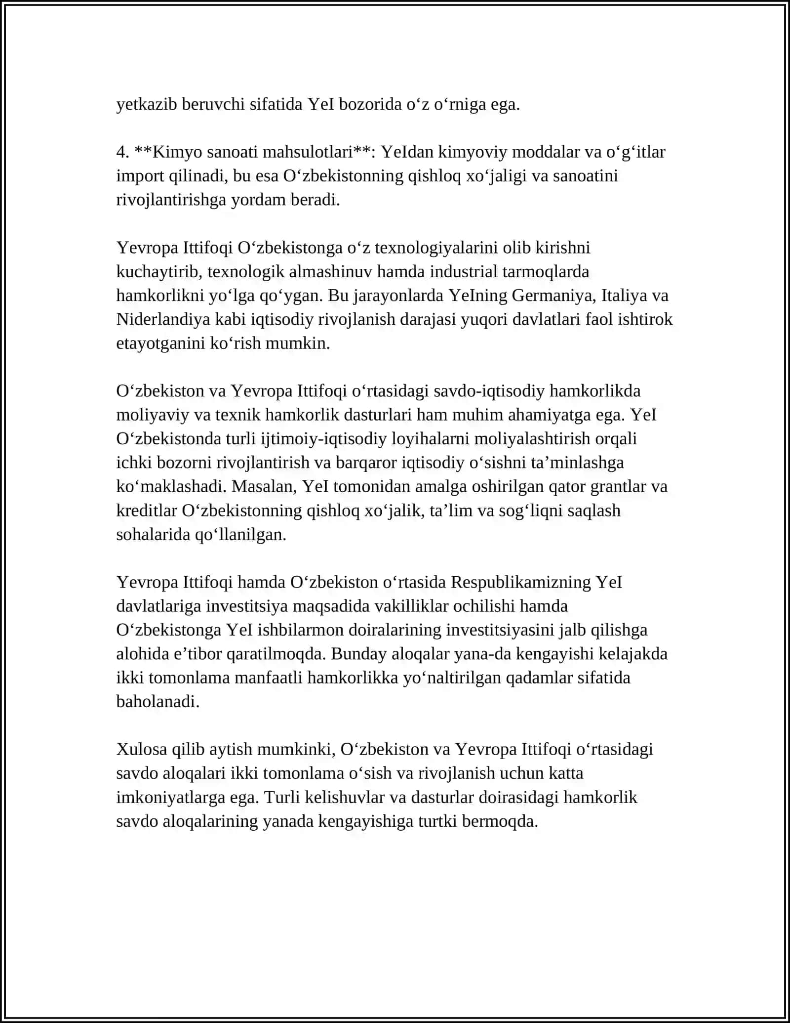 O‘zbekiston va Yevropa Ittifoqi Mamlakatlari Bilan Keng Qamrovli Aloqalari 4