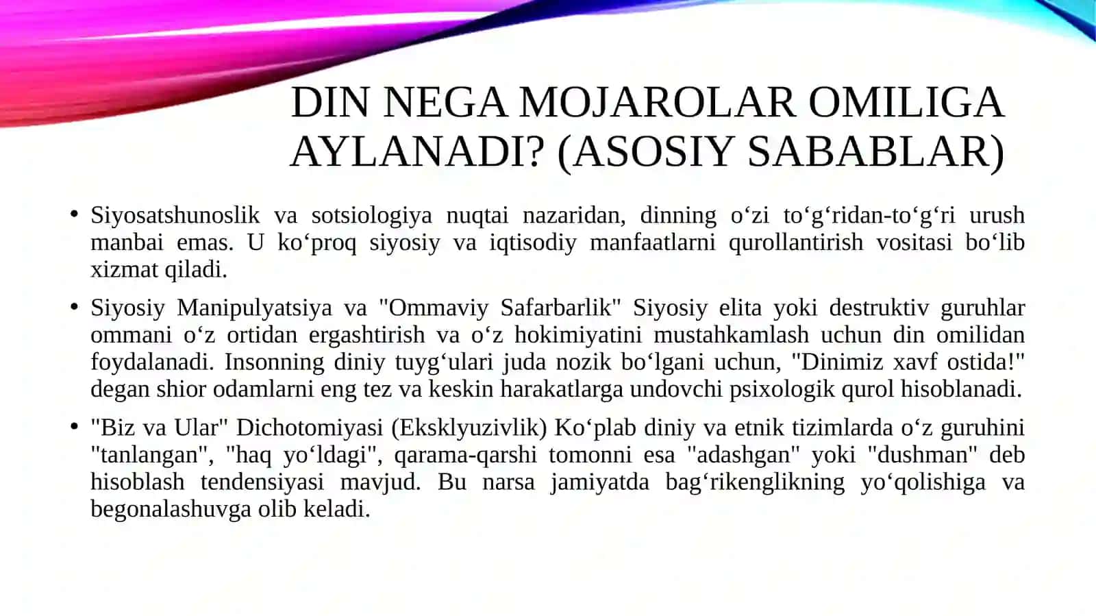 Din va turli mojarolar(miliy, diniy, etnik nizolar) 4