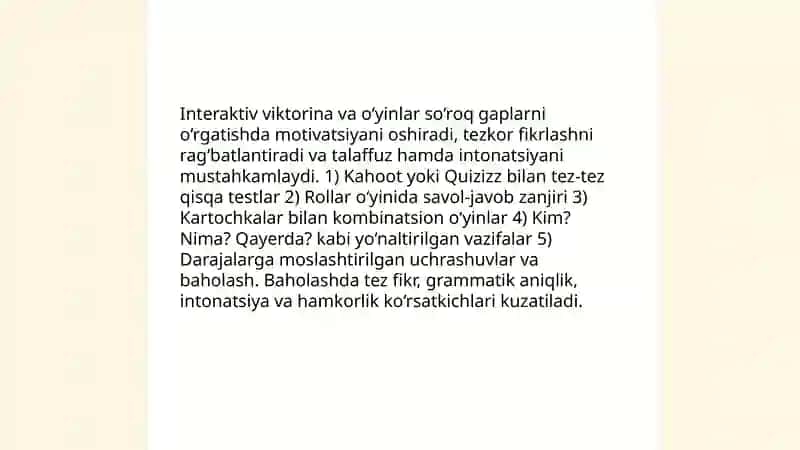 " Gapning maqsadga ko‘ra turlari" mavzularini o‘rganishda kreativlik metod va usullar 4