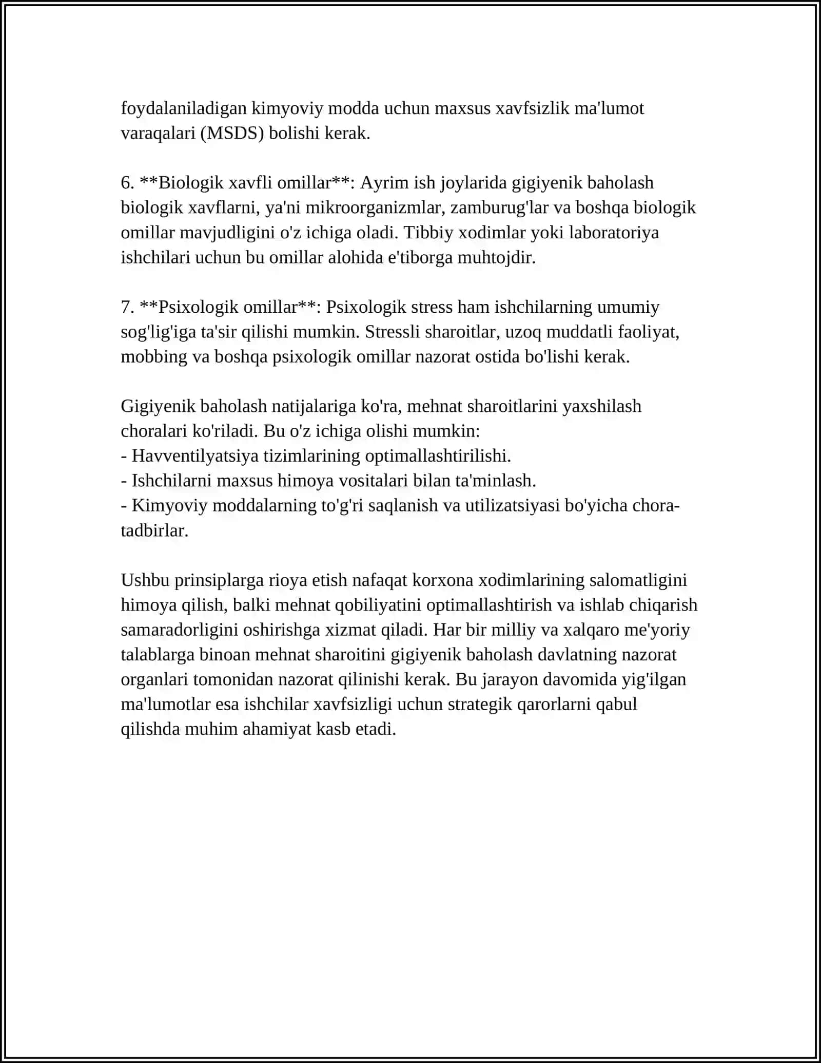 MEHNAT SHAROITINI GIGIYENIK BAHOLANISHI 4