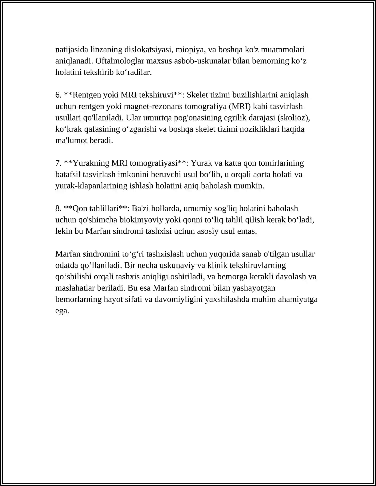 TIBBIYOTDA MARFAN SINDROMI HAQIDA MAʼLUMOT 4