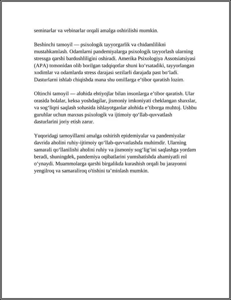 EPIDEMIYA/PANDEMIYA HOLATLARIDA AHOLIGA RUHIY IJTIMOIY YORDAM 4