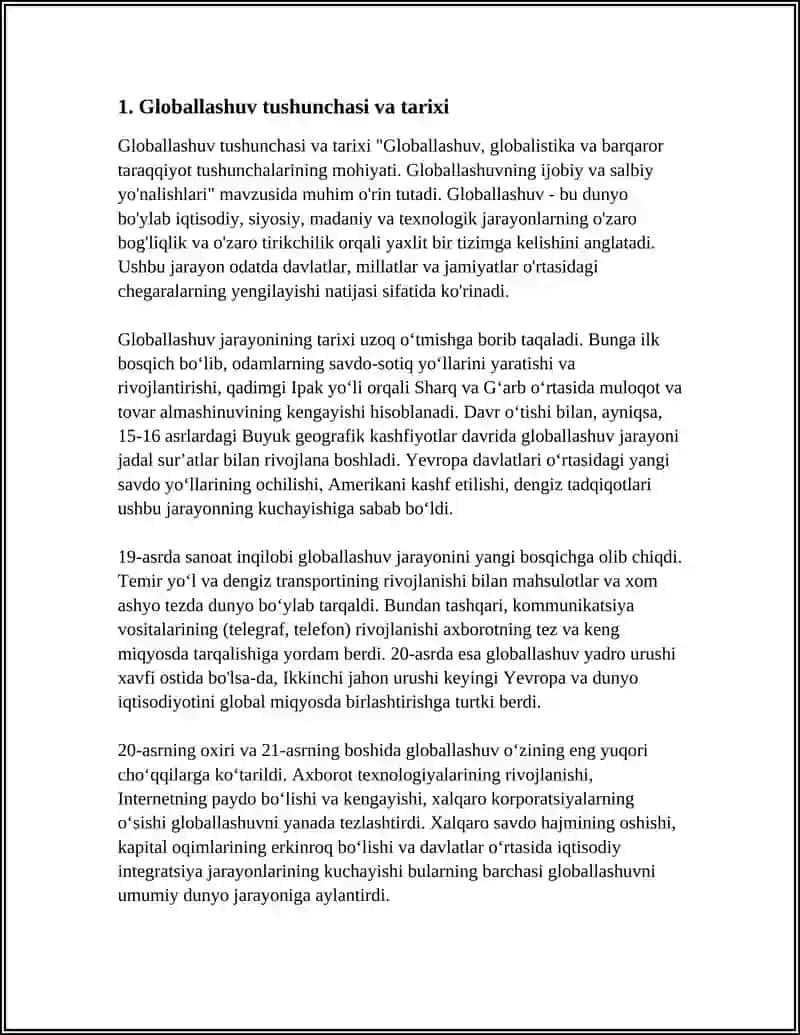 Globallashuv, Globalistika va Barqaror Taraqqiyot Tushunchalari 4