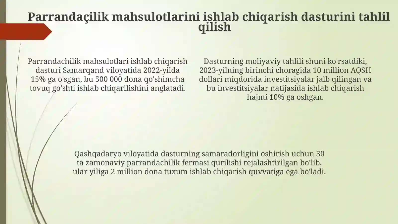 Chorvachilik bo'yicha ishlab chiqarish dasturining bajarilishi tahlili 4