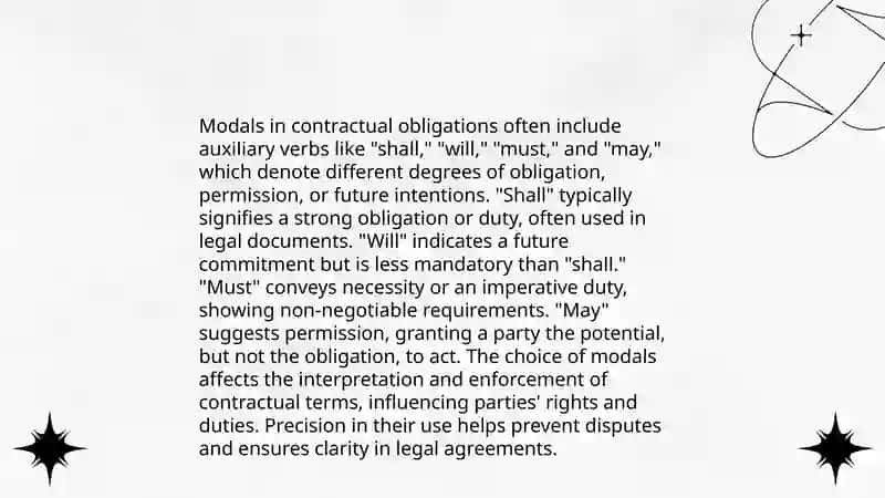 The use of modals in various contexts including legal academic and conversational English 4