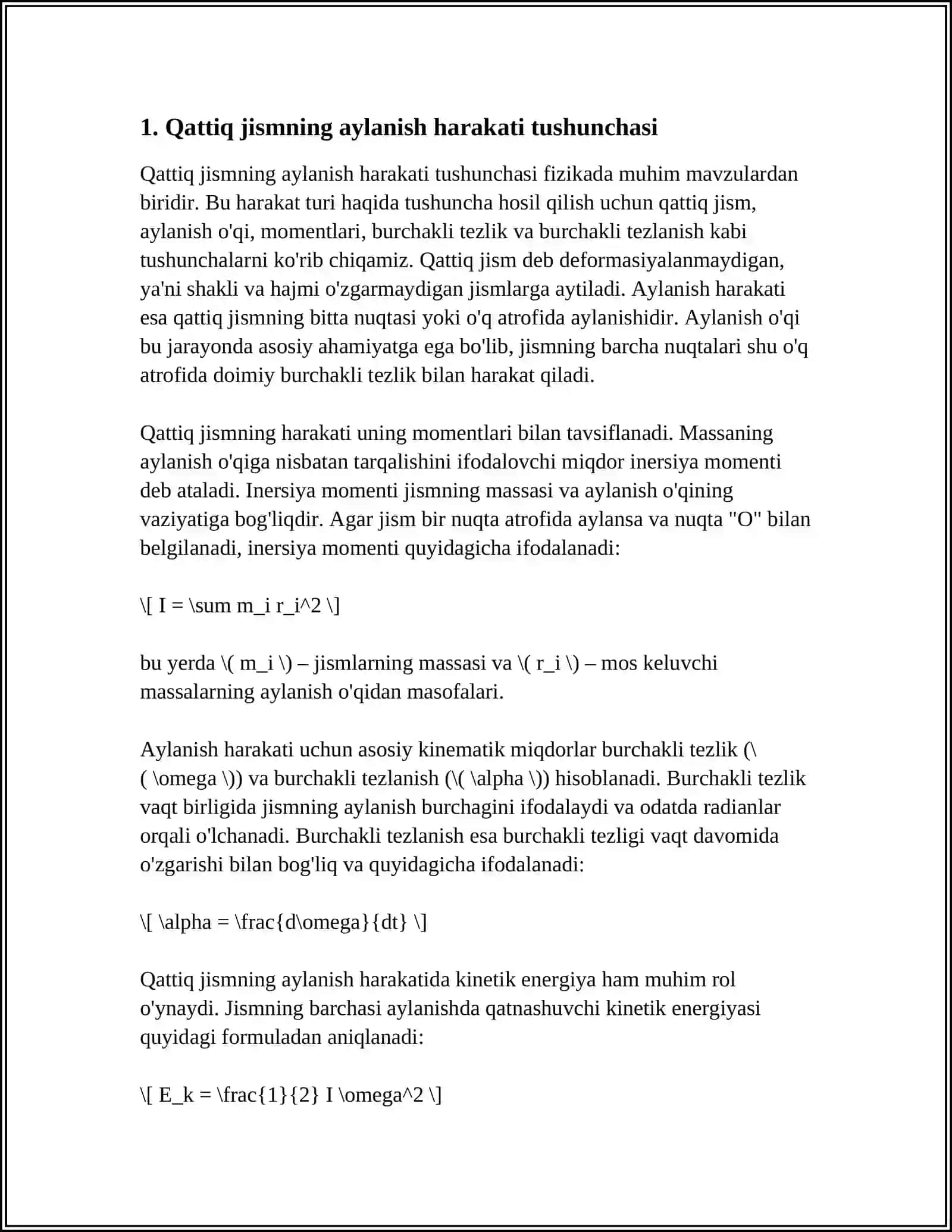 QATTIQ JISIM AYLANMA HARAKAT DINAMIKASININ ASOSIY QONUNI 4