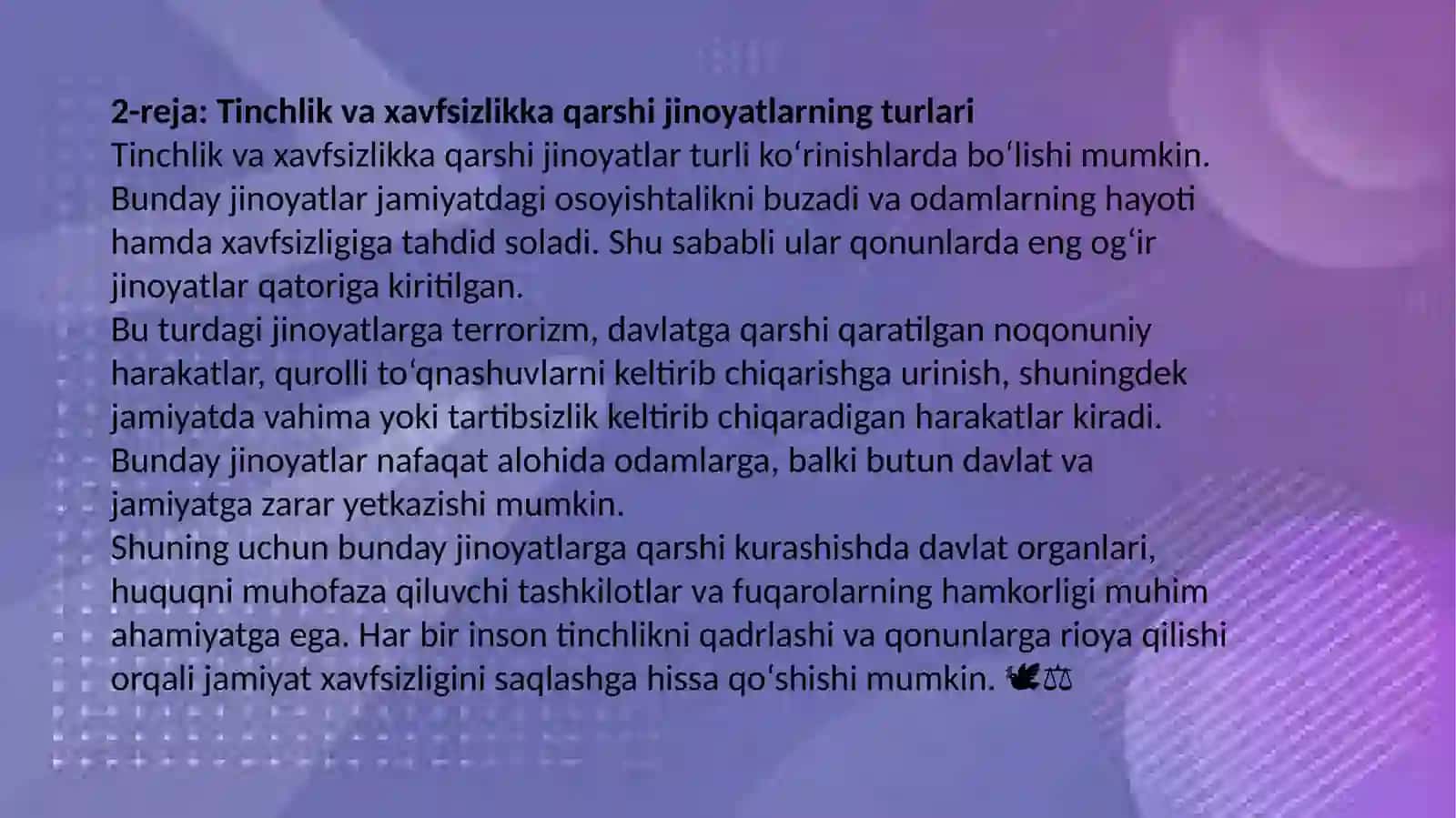 TINCHLIK VA XAVFSIZLIKKA QARSHI JINOYATLAR 4