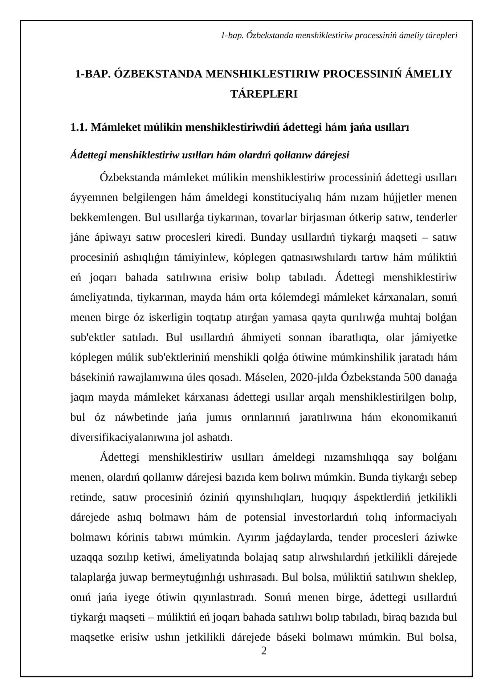 Ózbekstanda menshiklestiriw processiniń házirgi basqıshınıń wazıypaları 4