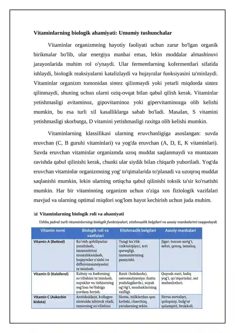 Organizmning vitaminlar bilan ta'minlanganligini o'rganish va baholash 4